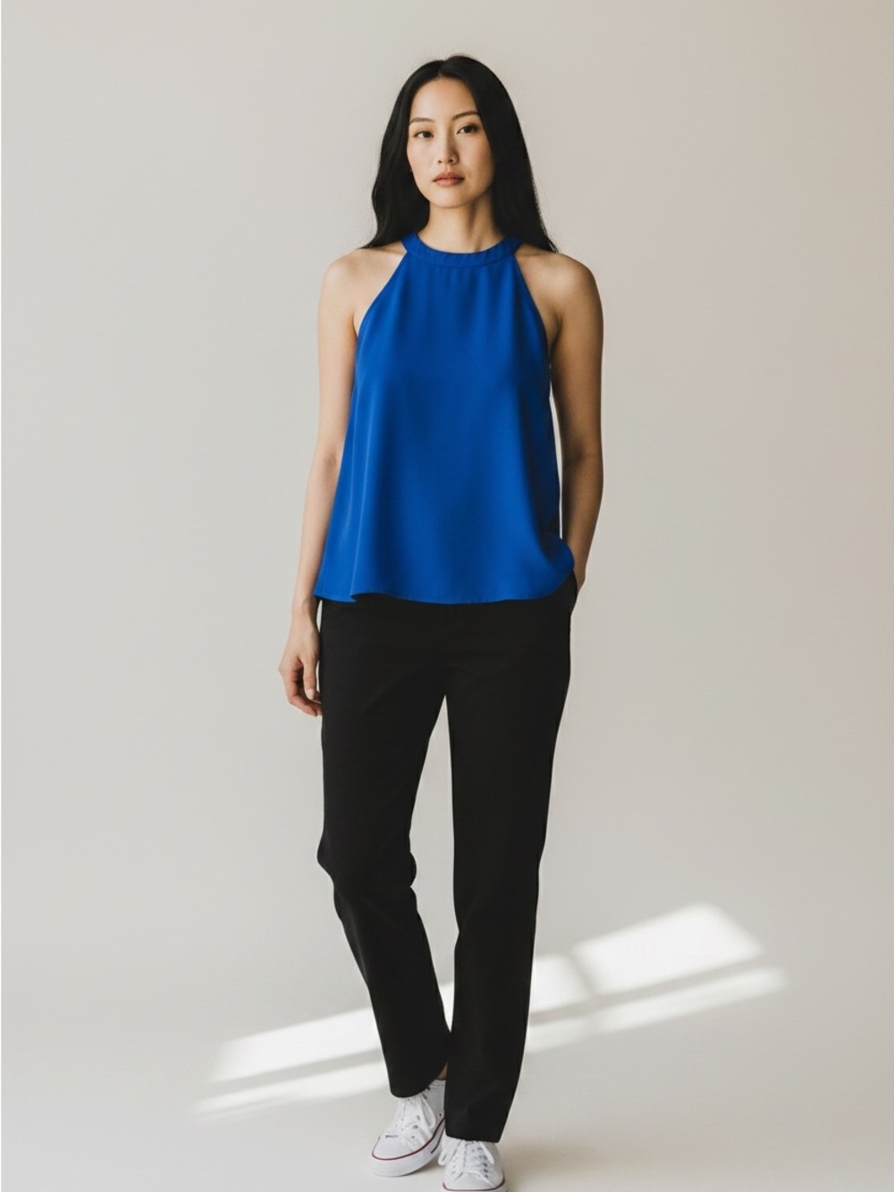 Paper Crane Business Casual Office Attire Royal Blue Halter Top Size Medium